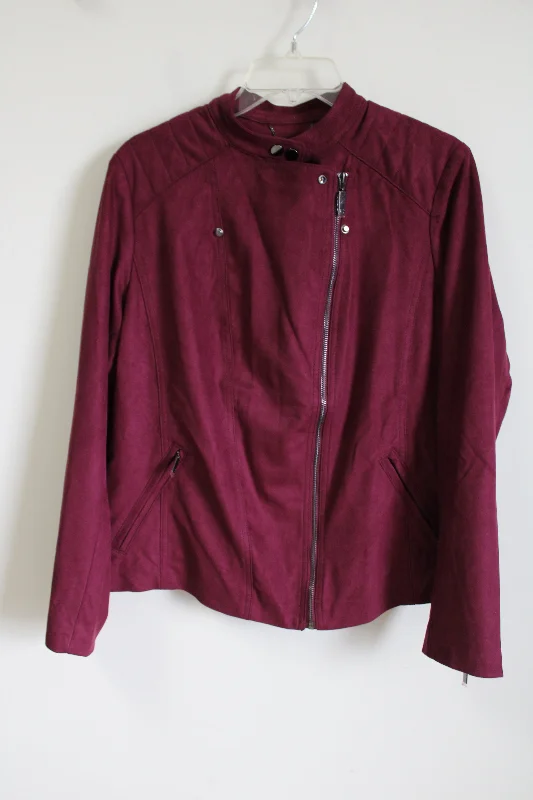 NEW Chico's Maroon Sueded Jacket | 2 (L/12) A-Line Jacket Boat Neck Shawl Collar