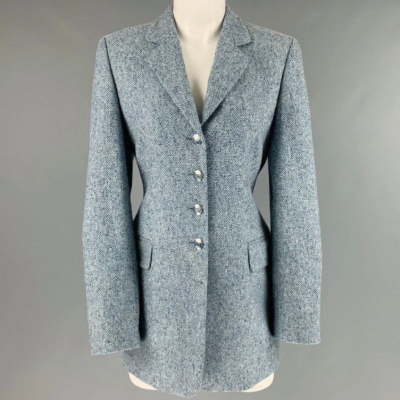 ESCADA Size 6 Blue Cashmere Single Breasted Jacket Satin Fabric Silk Fabric Chiffon Fabric