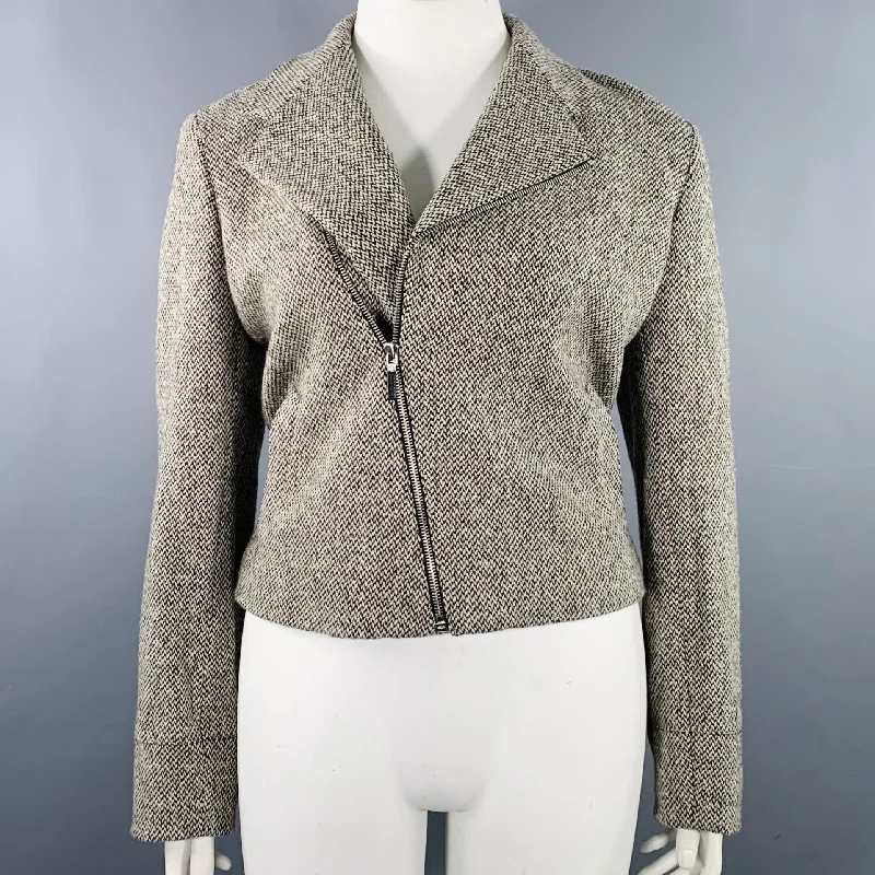 RALPH LAUREN Size L Brown Taupe Virgin Wool Blend Jacket Satin Jacket Silk Jacket Chiffon Jacket RALPH LAUREN Size L Brown Taupe Virgin Wool Blend Jacket Satin Jacket Silk Jacket Chiffon Jacket