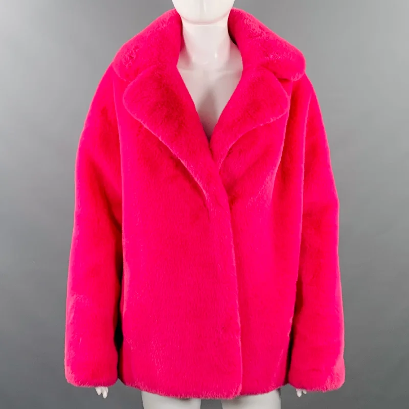 STAND STUDIO Size S Savannah Pink Polyester Oversized Faux Mink Fur Jacket Stand-Up Collar Roll-Neck Collar Turtle Neck