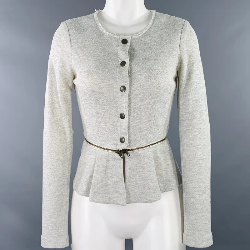 BARNEYS NEW YORK Size XS Grey Cotton Blend Peplum Jacket Blazer Welt Pockets Slit Pockets Flap Pockets