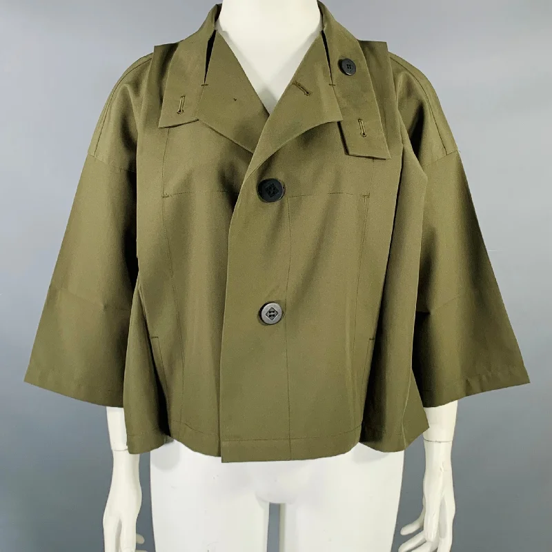 ISSEY MIYAKE Size L Olive Green Polyester Dolman Sleeve Jacket Nylon Jacket Polyester Jacket Spandex Jacket