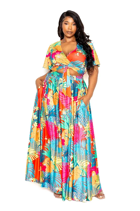 Tropical floral plus sze maxi skirt & top set mini skirt trendy