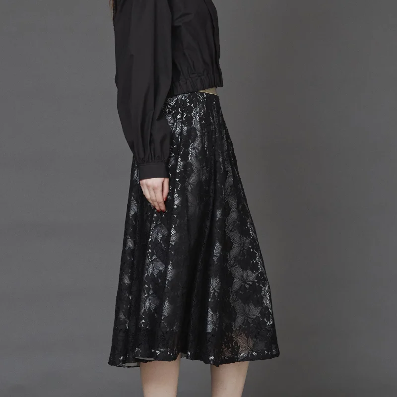 DiDi Guranjie corded lace gusseted skirt in black athletic skirt fit