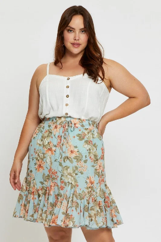 Floral Print Mini Wrap Skirt Ruffle Hem wrap skirt elegant