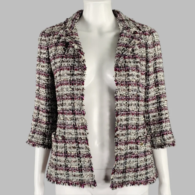 CHANEL FW2005 Size 4 Purple Grey Silk Blend Open Front Jacket Anorak Shell Jacket Lightweight Jacket