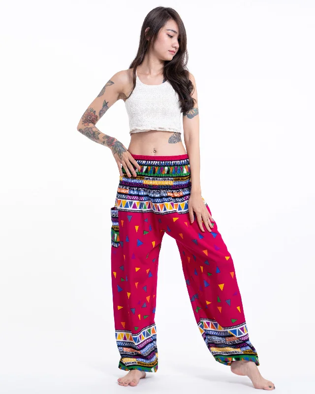 Unisex Triangles Harem Pants in Pink Comfortable Jogging Pants