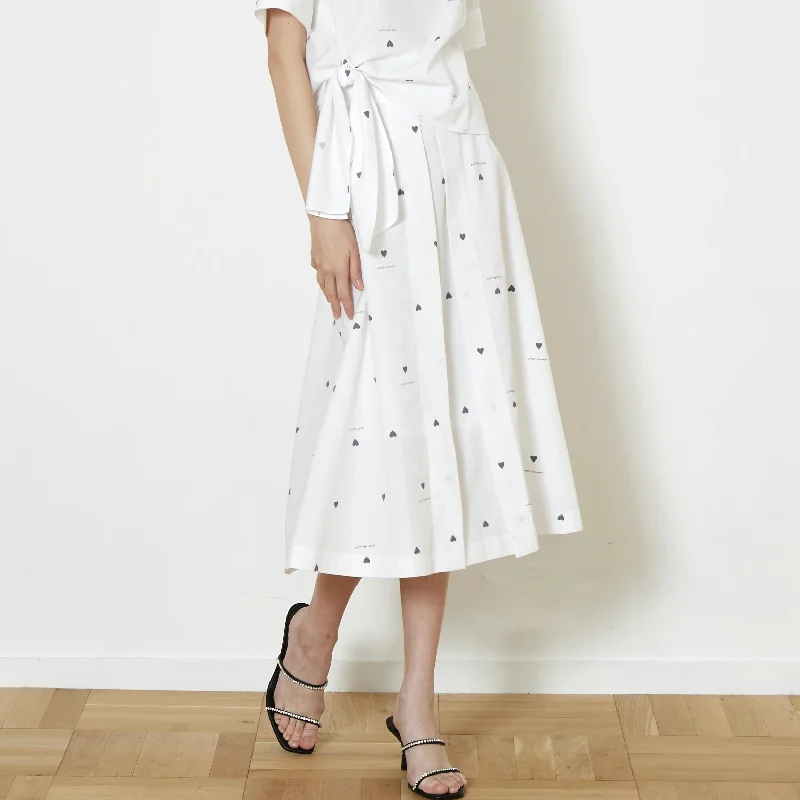 DiDi Guranjie Heart Print A-line Skirt in White wool skirt sturdy