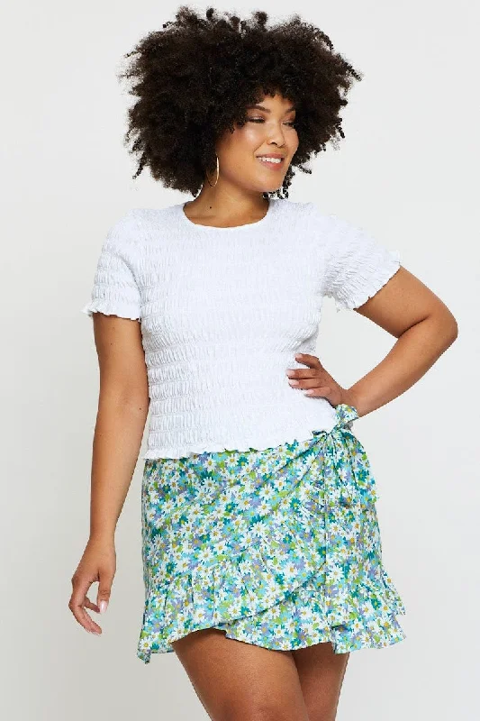 Floral Print Mini Wrap Skirt Ruffle Hem tiered skirt playful