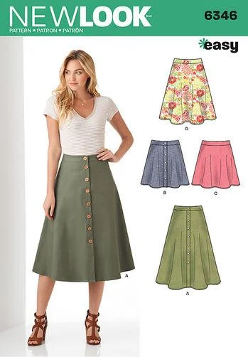 Newlook Pattern 6346 Misses' Easy Skirts in Three Lengths slim fit skirt