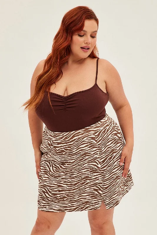Multi Animal Print Mini Skirt Zebra Print A Line Cotton velvet skirt plush