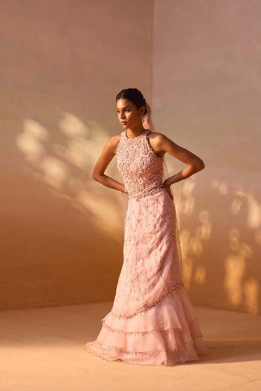 SOFT PINK  ORGANZA LAYERED SKIRT SET chiffon skirt flowing