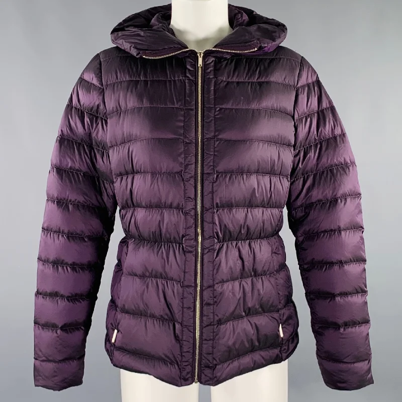 MASSIMO DUTTI Size L Purple Nylon Hooded Padded Jacket Herringbone Jacket Houndstooth Jacket Plaid Jacket