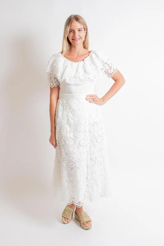 "Blair" Off White Eyelet Skirt denim skirt durable
