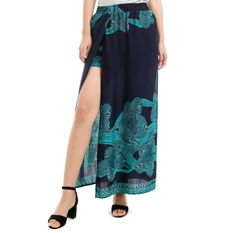 Blue Peek-a-Boo Skirt and Short Set linen skirt breathable