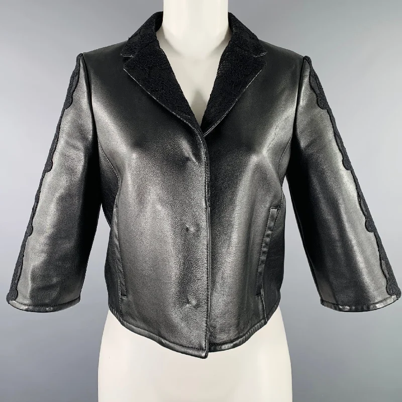 PHILIPP PLEIN Size S Black Lace Skulls Lamb Skin Jacket Chenille Fabric Brocade Fabric Lace Fabric