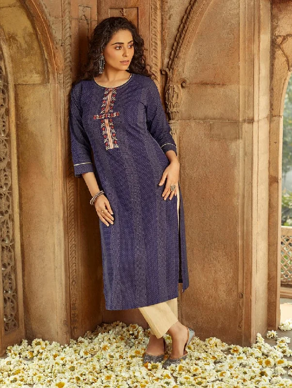 Embroidered Handloom Cotton Kurta Pants Set 3677 Trendy Tapered Pants