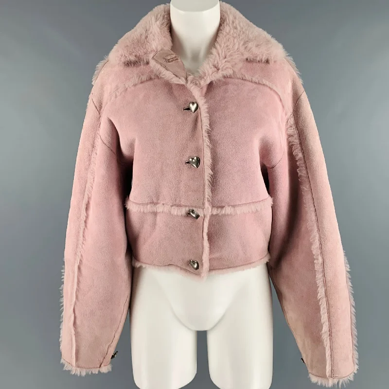 SAKS POTTS Size M Pink Shearling Short Jacket Rayon Fabric Velvet Fabric Corduroy Fabric