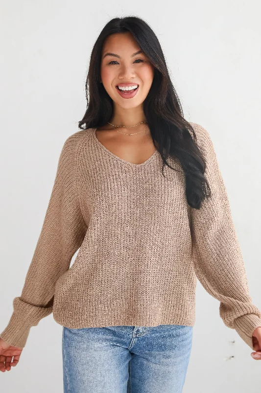 FINAL SALE - Season Status Taupe Sweater Herringbone Houndstooth Plaid