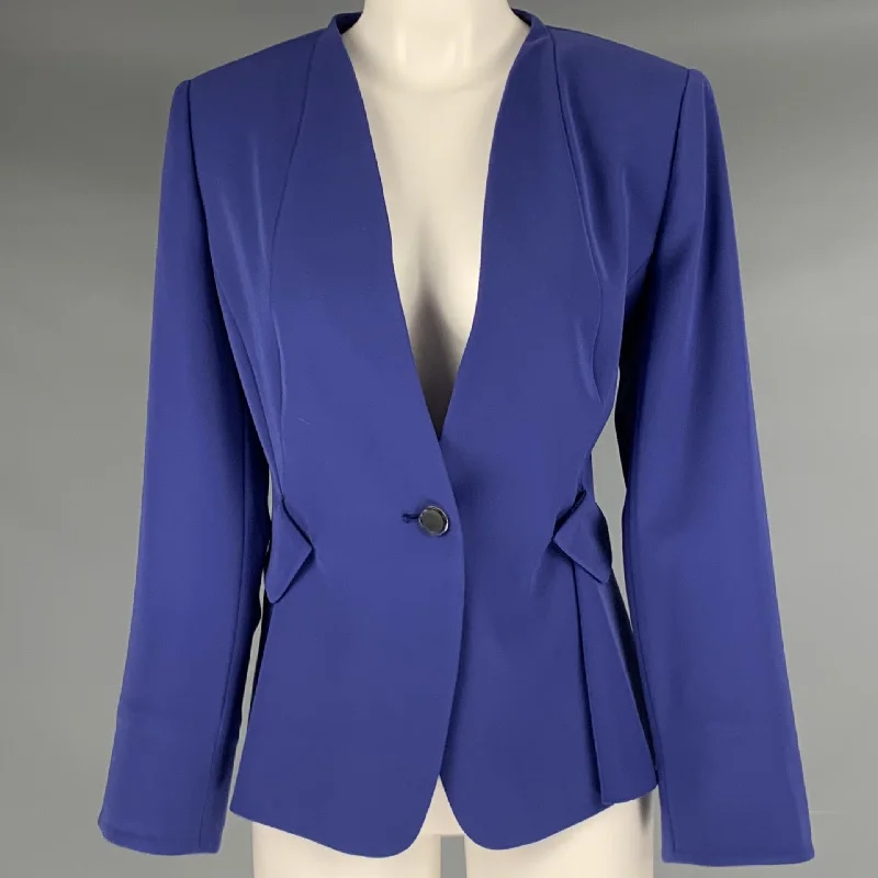ARMANI COLLEZIONI Size 8 Blue Single Breasted Collarless Jacket Cotton Jacket Linen Jacket Terry Jacket