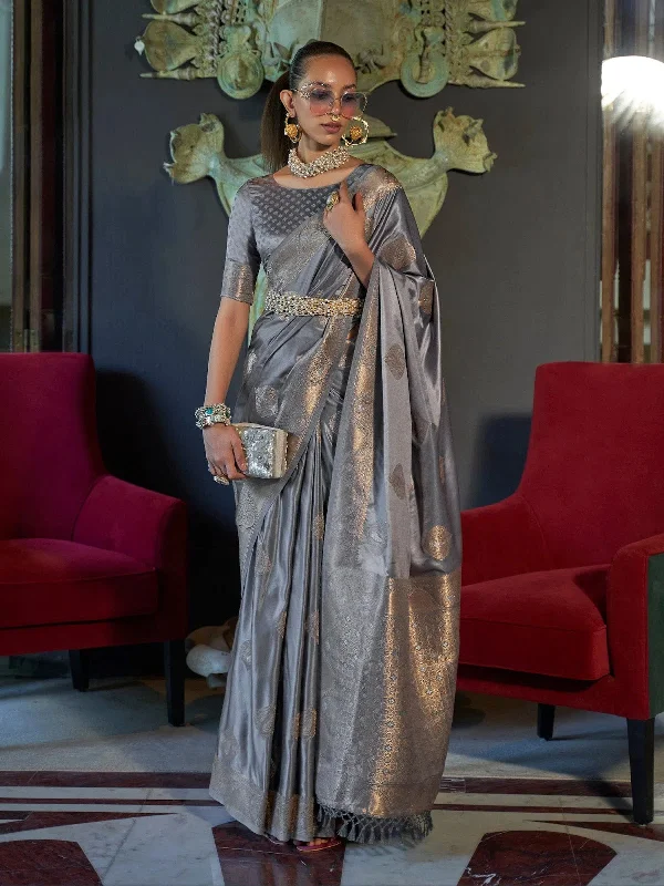 Saree Mall Women's Blend Grey Woven Design Designer Saree With Blouse Piece-KELSEY299003 Peter Pan Collar Blouse Saree Mall Women's Blend Grey Woven Design Designer Saree With Blouse Piece-KELSEY299003 Peter Pan Collar Blouse