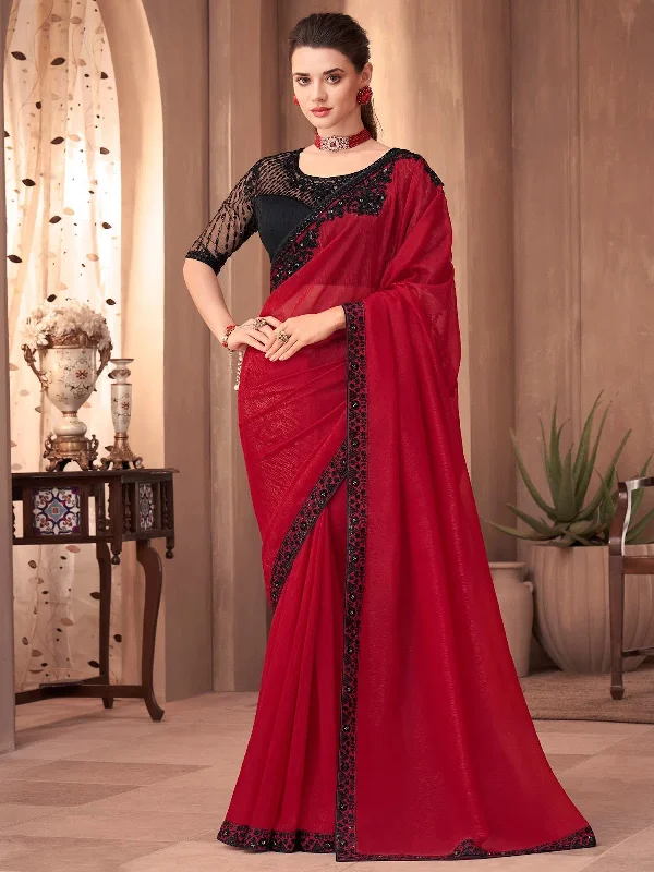 Saree Mall Women's Georgette Red Embellished Designer Saree With Blouse Piece-SNDLWOD1101 Feminine Puff Blouse Saree Mall Women's Georgette Red Embellished Designer Saree With Blouse Piece-SNDLWOD1101 Feminine Puff Blouse