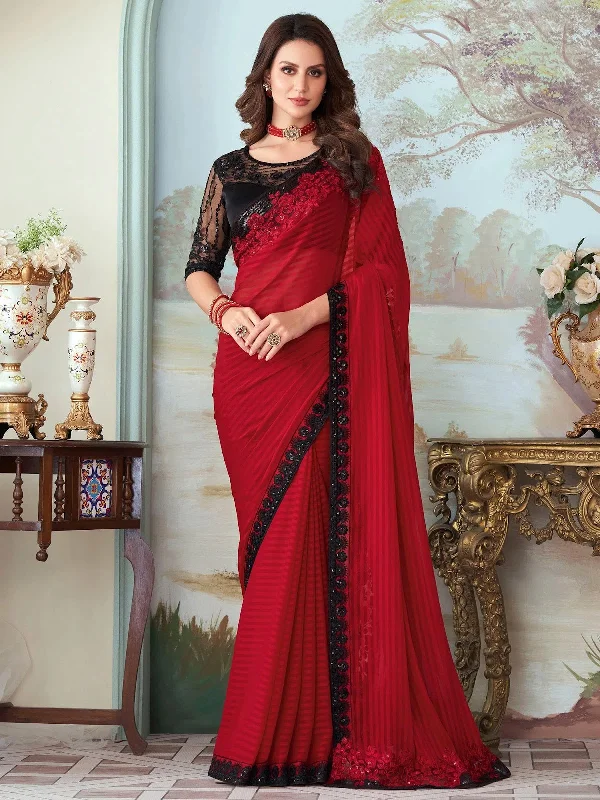 Saree Mall Women's Georgette Red Embellished Designer Saree With Blouse Piece-SILVER27015 Semi-Sheer Blouse Saree Mall Women's Georgette Red Embellished Designer Saree With Blouse Piece-SILVER27015 Semi-Sheer Blouse
