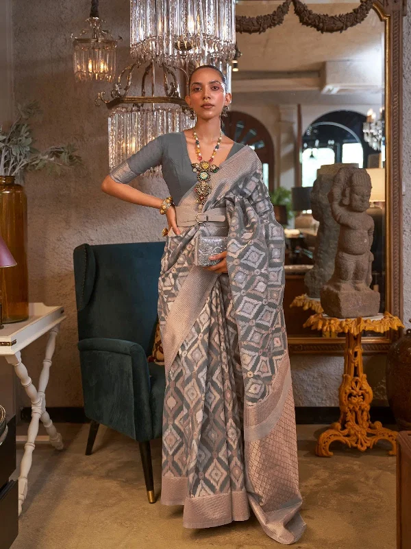 Saree Mall Women's Pure Linen Grey Woven Design Designer Saree With Blouse Piece-KAPAS300005 Embellished Collar Blouse Saree Mall Women's Pure Linen Grey Woven Design Designer Saree With Blouse Piece-KAPAS300005 Embellished Collar Blouse