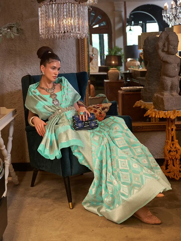 Saree Mall Women's Pure Linen Sea Green Woven Design Designer Saree With Blouse Piece-KAPAS300001 Delicate Bow Blouse Saree Mall Women's Pure Linen Sea Green Woven Design Designer Saree With Blouse Piece-KAPAS300001 Delicate Bow Blouse