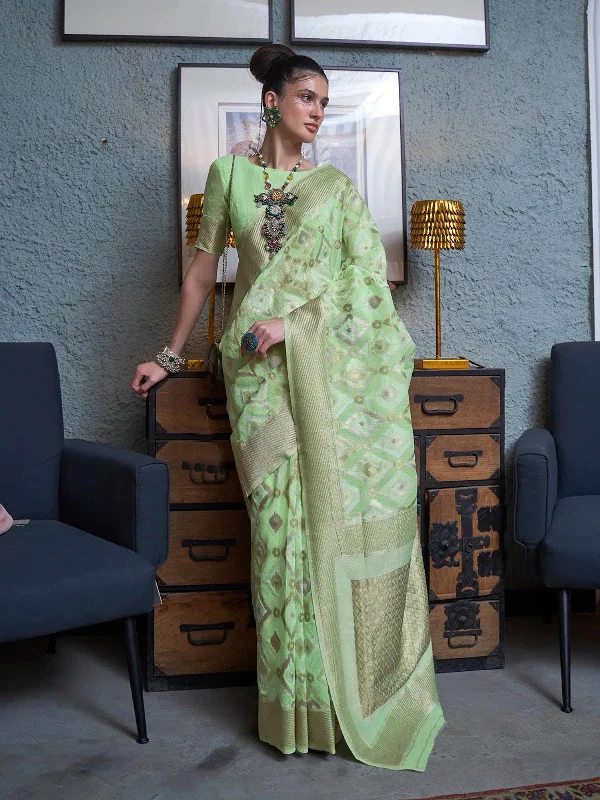 Saree Mall Women's Pure Linen Light Green Woven Design Designer Saree With Blouse Piece-KAPAS300008 Frilled Cuff Blouse Saree Mall Women's Pure Linen Light Green Woven Design Designer Saree With Blouse Piece-KAPAS300008 Frilled Cuff Blouse