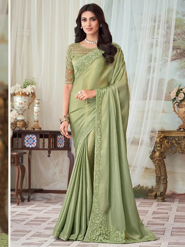 Saree Mall Women's Blend Olive Embellished Designer Saree With Blouse Piece-SILVER27005 Flowy Bohemian Blouse Saree Mall Women's Blend Olive Embellished Designer Saree With Blouse Piece-SILVER27005 Flowy Bohemian Blouse