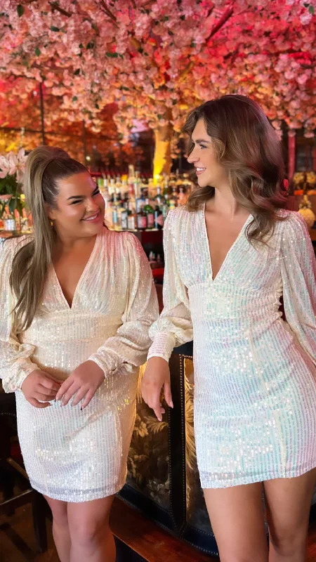Starlette Multi Sequin Cream Ruched Detail Mini Dress Chic Sleeveless Mini Dress