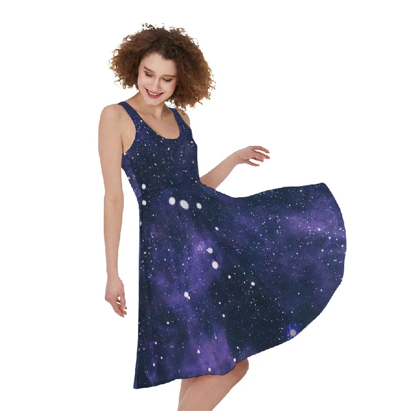 Dark Purple Galaxy Outer Space Print Sleeveless Knee Length Dress Tunics Spring floral Dark Purple Galaxy Outer Space Print Sleeveless Knee Length Dress Tunics Spring floral