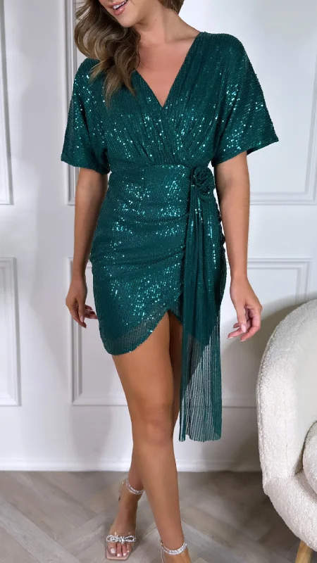 Percy Green Corsage Sequin Mini Dress Trendy Floral Mini Dress