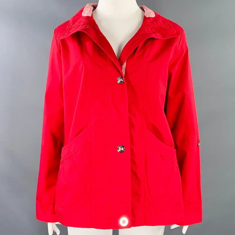 MACKINTOSH Size L Red Polyester Cotton Large Pockets Jacket Chenille Fabric Brocade Fabric Lace Fabric MACKINTOSH Size L Red Polyester Cotton Large Pockets Jacket Chenille Fabric Brocade Fabric Lace Fabric
