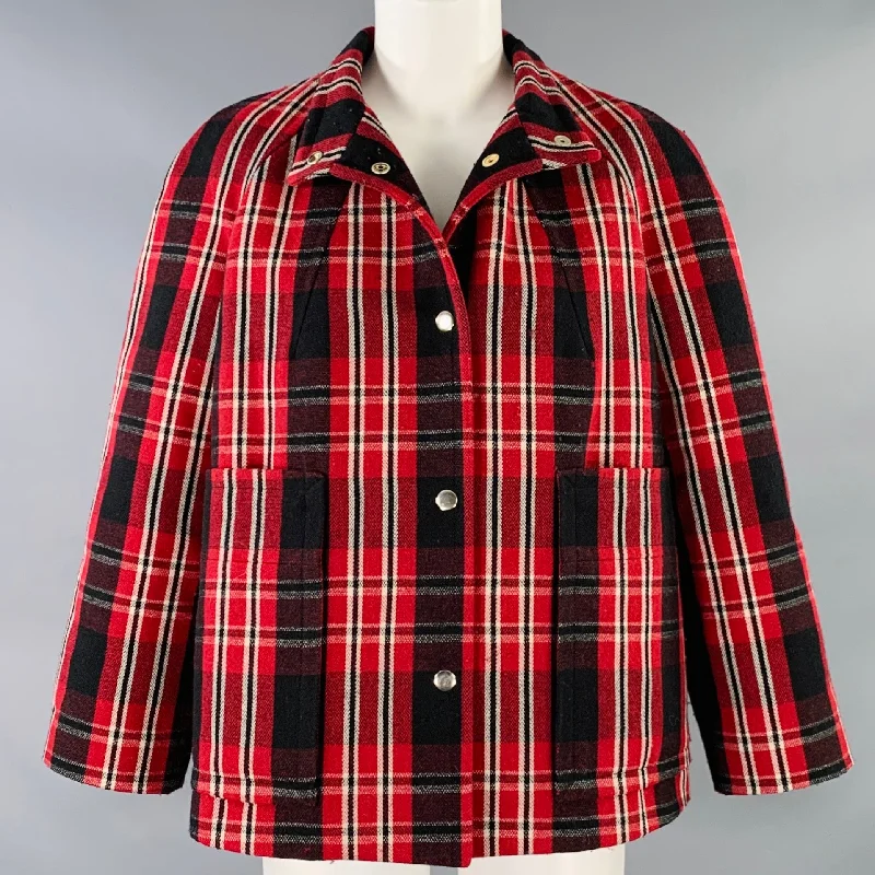 MARNI Size 8 Red Black Polyester Blend Plaid Snaps Jacket Fleece Jacket Down Jacket Parka MARNI Size 8 Red Black Polyester Blend Plaid Snaps Jacket Fleece Jacket Down Jacket Parka
