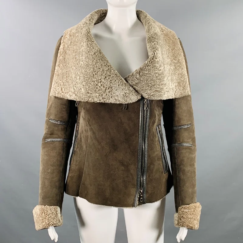 GERARD DAREL Size 2 Grey Taupe Sheepskin Shearling Double Zipper Jacket Hoodie Zip-Up Jacket Button-Up Jacket GERARD DAREL Size 2 Grey Taupe Sheepskin Shearling Double Zipper Jacket Hoodie Zip-Up Jacket Button-Up Jacket