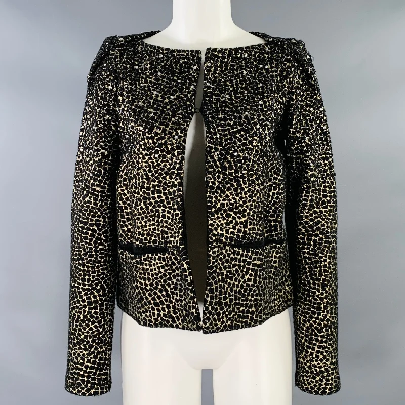 DIANE VON FURSTENBERG Size S Joele Black Gold Wool Cropped Jacket Blazer Wool Jacket Cashmere Jacket Tweed Jacket DIANE VON FURSTENBERG Size S Joele Black Gold Wool Cropped Jacket Blazer Wool Jacket Cashmere Jacket Tweed Jacket